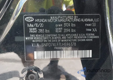 2020 Hyundai Elantra Se z USA, uszkodzony, nr VIN 5NPD74LF7LH596378